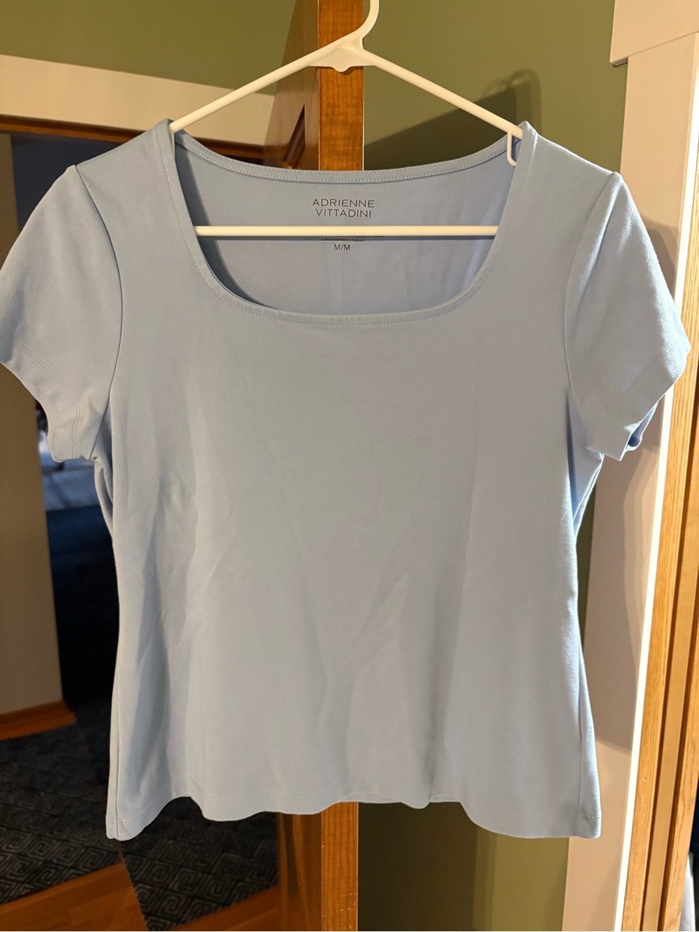 Adrienne Vittadini Pale Blue Scoop Neck Short Sleeve Top